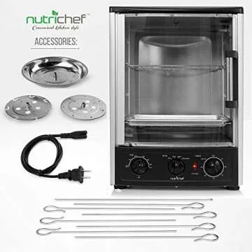 Nutrichef Vertical Countertop Oven with Rotisserie, Bake, Broil, & Kebab Rack Functions - Adjustable Settings - 2 Shelves - 1500W - Thanksgiving Turkey - Includes Grill, Kebab skewer racks & bake pan