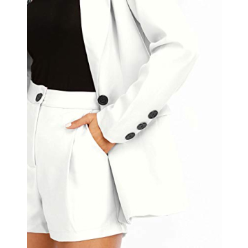 PYL Women's Two Pieces Outfit, Long Sleeve Blazers Jacket with Shorts Suit Set Casual Work Office