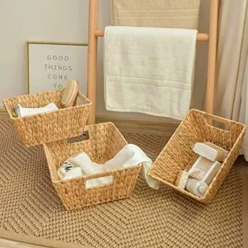 StorageWorks Water Hyacinth Storage Baskets, Large Wicker Baskets with Built-in Handles, 2 Pack