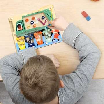 TOP BRIGHT Magnetic Color Maze Sorting Game Montessori Toys for 3+ Year Old, Wooden Garbage Magnet Educational Learning Toys, Toddler Travel Toys Fine Motor Skills for Boys Girls