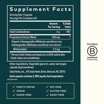 Gaia Herbs, Ashwagandha Root Vegan Liquid Phyto Capsules - Stress Relief, Immune Support Supplement,...