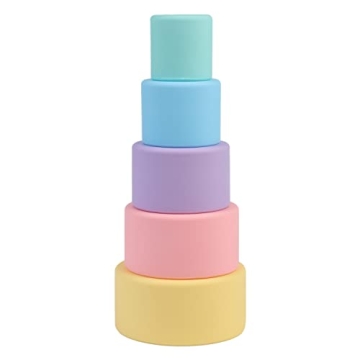 BLUE GINKGO Silicone Stacking Cups – Nesting & Sensory Stacking Toy for Toddlers | Open-Ended Montessori Toy with 5 Cups (Pastel Colors)