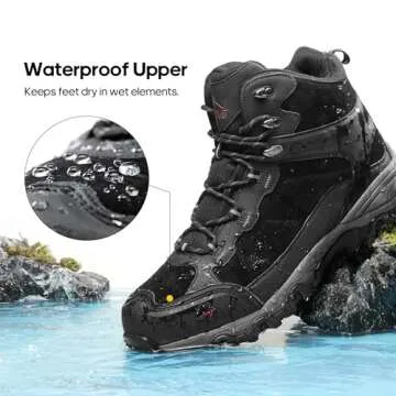 NORTIV 8 Men's Waterproof Hiking Boots Outdoor Mid Trekking Lightweight Mountaineering Shoes,Size 11,Black,JS19004M