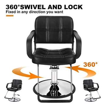 Salon Barber Hydraulic Hairdresser Styling Chairs, 360° Rolling Swivel Shampoo Salon Equipment w/Professional Grade Steel Frame & Hydraulic Pump, Shampoo Barbering Chair for Hair Stylist Women Man