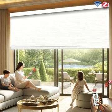 HILADUO Motorized Roller Blinds Customized Size Width 20-105 Inches Window Roller Shades with Fabric...