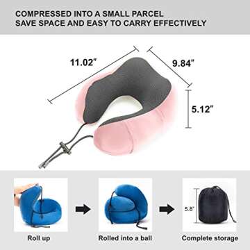 Golden Scute Travel Neck Pillow, Soft Travel Pillow for Airplanes 100% Memory Foam Airplane Pillow Travel Neck Pillow Sets for Airplane, Sleeping, Office, Neck Pain (Pink)