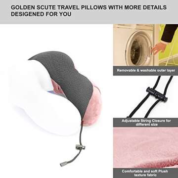 Golden Scute Travel Neck Pillow, Soft Travel Pillow for Airplanes 100% Memory Foam Airplane Pillow Travel Neck Pillow Sets for Airplane, Sleeping, Office, Neck Pain (Pink)