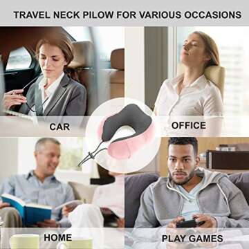 Golden Scute Travel Neck Pillow, Soft Travel Pillow for Airplanes 100% Memory Foam Airplane Pillow Travel Neck Pillow Sets for Airplane, Sleeping, Office, Neck Pain (Pink)