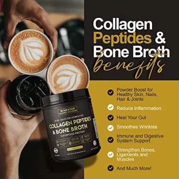 Warrior Strong Wellness Premium Collagen Peptides Bone Broth Powder: Grass Fed Hydrolyzed Collagen Boost for Healthy Skin, Nails, Hair, Joints, Muscles, Bones, Digestion, Keto Friendly, Unflavored