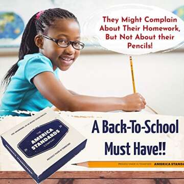 America Standards Pencils #2 HB, Sharpened, Made in USA, Woodcase, Graphite Core, Yellow with Eraser, Bulk Box, Soft and Smooth Writing, Sharpens Well, Erases Cleanly, Pack of 100