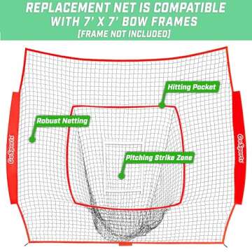 GoSports Replacement 7 ft x 7 ft Baseball / Softball Net - Compatible with GoSports Brand 7 ft x 7 f...
