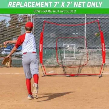GoSports Replacement 7 ft x 7 ft Baseball / Softball Net - Compatible with GoSports Brand 7 ft x 7 ft Baseball Net - (Bow Type Frame Not Included), Red & Black
