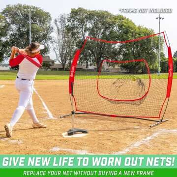 GoSports Replacement 7 ft x 7 ft Baseball / Softball Net - Compatible with GoSports Brand 7 ft x 7 ft Baseball Net - (Bow Type Frame Not Included), Red & Black