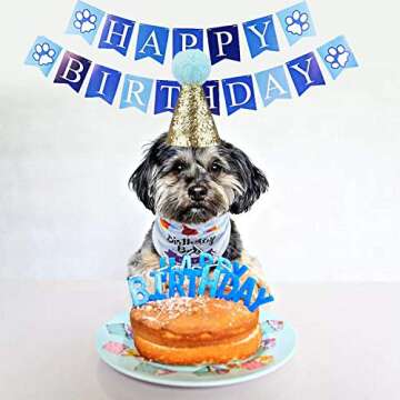 Dog Cat Boy Cute Birthday Bandana Hat Banner Party Supplies Kit Dog Bow Tie Scarf Birthday Party Supplies Decorations (Blue) one_Size