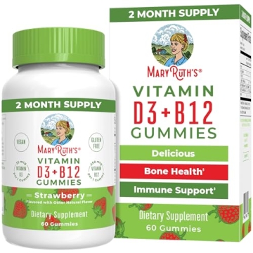 MaryRuth Organics Vegan Vitamin D3 + Vitamin B12 Gummies | 2 Month Supply | Supports Bone Health | I...