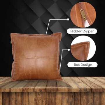 LL LEATHER LOVERS Lambskin Leather Pillow Cover - Sofa Cushion Case - Decorative Throw Covers for Living Room & Bedroom, 22x22 Inches - Antique Brown Box Pack of 2