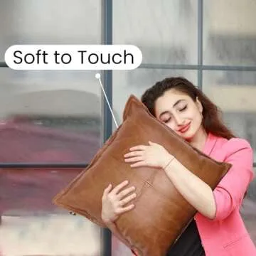 LL LEATHER LOVERS Lambskin Leather Pillow Cover - Sofa Cushion Case - Decorative Throw Covers for Living Room & Bedroom, 22x22 Inches - Antique Brown Box Pack of 2