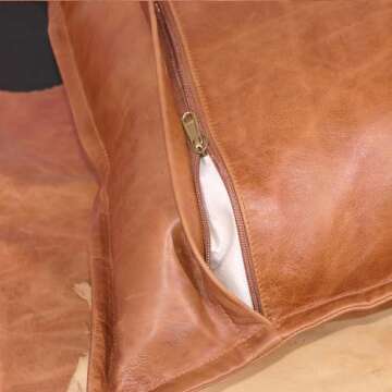 LL LEATHER LOVERS Lambskin Leather Pillow Cover - Sofa Cushion Case - Decorative Throw Covers for Living Room & Bedroom, 22x22 Inches - Antique Brown Box Pack of 2