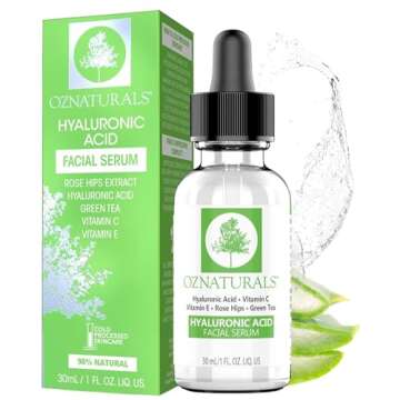 OZNATURALS Hyaluronic Acid Serum for Face - Plumping Serum, Hydrating Facial Skin Product, Natural Ingredients, Plump Fine Lines, Anti-Aging Face Serum, Organic Aloe + Rosehips Intense Moisture