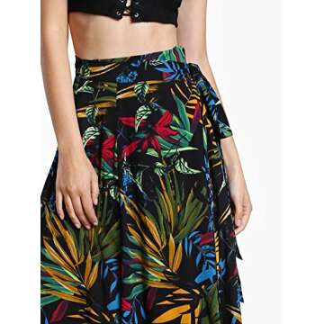 Milumia Women's Tropical Floral Split Maxi Skirt Tie Side Wrap Long Skirts Black Small