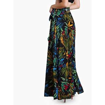Milumia Women's Tropical Floral Split Maxi Skirt Tie Side Wrap Long Skirts Black Small