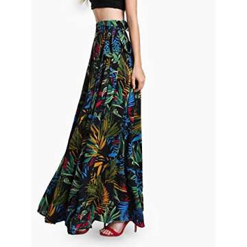 Milumia Women's Tropical Floral Split Maxi Skirt Tie Side Wrap Long Skirts Black Small