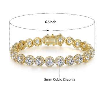 Gemsme Tennis Bracelet for Women 1 Row 18K Yellow Gold Plated 5mm Round Cubic Zirconia Bracelets