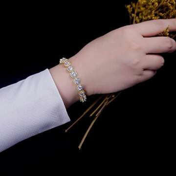 Gemsme Tennis Bracelet for Women 1 Row 18K Yellow Gold Plated 5mm Round Cubic Zirconia Bracelets