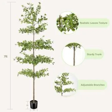 FEELEAD Faux Black Olive Tree 7ft - Realistic Artificial Black Olive Tree 7 Feet Indoor Fake Black Olive Trees with Natural Branches and Realistic Leaves for Home Office Decor