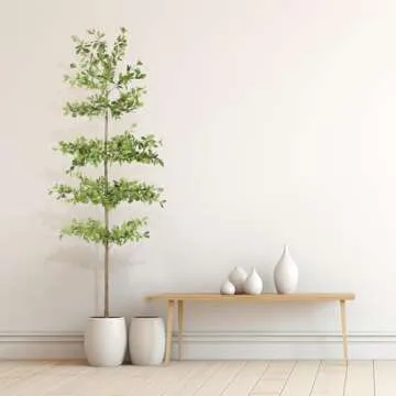 FEELEAD Faux Black Olive Tree 7ft - Realistic Artificial Black Olive Tree 7 Feet Indoor Fake Black Olive Trees with Natural Branches and Realistic Leaves for Home Office Decor