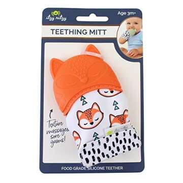 Itzy Ritzy Silicone Teething Mitt - Soothing Infant Teething Mitten with Adjustable Strap, Crinkle Sound & Textured Silicone to Soothe Sore & Swollen Gums - Baby Teething Toy For 3 Mos & Up, Fox