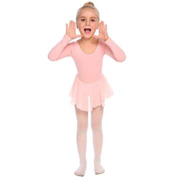 Arshiner Kids Girls Classic Long Sleeve Leotard Dance Ballet Dress Light Pink 130 Light Pink 130 Age for 4 5Y