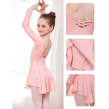 Arshiner Kids Girls Classic Long Sleeve Leotard Dance Ballet Dress Light Pink 130 Light Pink 130 Age for 4 5Y