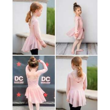 Arshiner Kids Girls Classic Long Sleeve Leotard Dance Ballet Dress Light Pink 130 Light Pink 130 Age for 4 5Y