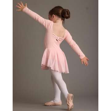 Arshiner Kids Girls Classic Long Sleeve Leotard Dance Ballet Dress Light Pink 130 Light Pink 130 Age for 4 5Y