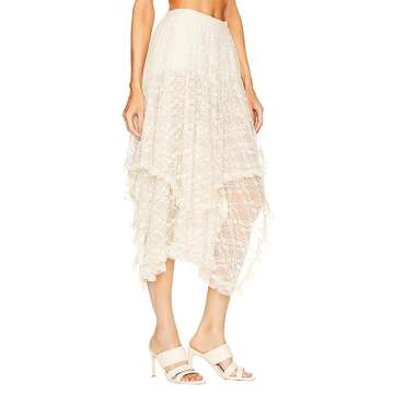 ​Women Y2k Mini Skirt Ruffle Asymmetrical Hem A Line Mini Skirt Vintage Fairycore Lace Patchwork L...