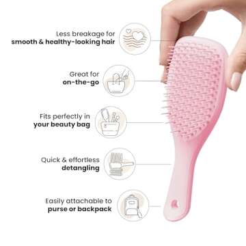 Tangle Teezer Ultimate Detangler Hairbrush, Eliminates Knots & Reduces Breakage, Mini Hair Brush for Travel, Small Hands & All Hair Types, Millennial Pink