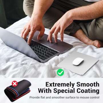 HONKID Hard Metal Mouse Pad for Desk, Aesthetic Rigid Mouse Pad for Magic Mouse and MacBook Pro/Air with Stable Rubber Base, Aluminum Mousepad for Travel and Home Office (Silver)