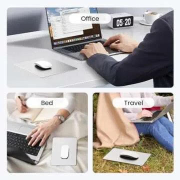 HONKID Hard Metal Mouse Pad for Desk, Aesthetic Rigid Mouse Pad for Magic Mouse and MacBook Pro/Air with Stable Rubber Base, Aluminum Mousepad for Travel and Home Office (Silver)