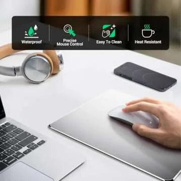 HONKID Hard Metal Mouse Pad for Desk, Aesthetic Rigid Mouse Pad for Magic Mouse and MacBook Pro/Air with Stable Rubber Base, Aluminum Mousepad for Travel and Home Office (Silver)