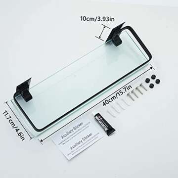 AIJALY 2 Pack Bathroom Glass Shelf,Aluminum Tempered Glass 0.34in Extra Thick Rectangular 1 Tier Storage Organizer Wall Mount,Black 15.7in