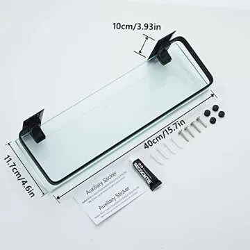 AIJALY 2 Pack Bathroom Glass Shelf,Aluminum Tempered Glass 0.34in Extra Thick Rectangular 1 Tier Storage Organizer Wall Mount,Black 15.7in