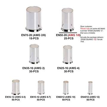 300Pcs 12 10 8 6 4 2 1/0 2/0 Wire Ferrule Tinned Copper Crimp Connector Electrical Cable Pin Cord En...