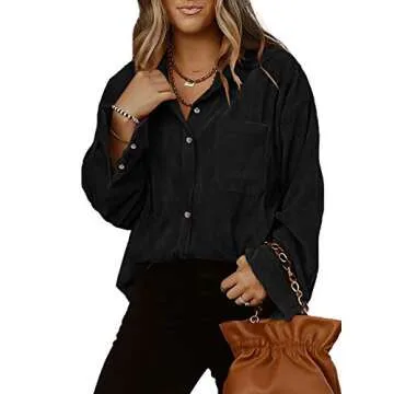 Astylish Womens Button Up Corduroy Tunic Blouse Tops