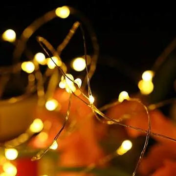 Mikasol Fairy Lights Battery Operated, 1 Pack Mini 3*AAA Battery Powered Copper Wire Led Starry String Lights Firefly Lights for Bedroom, Christmas, Parties, Decoration (5m/16ft Warm White)
