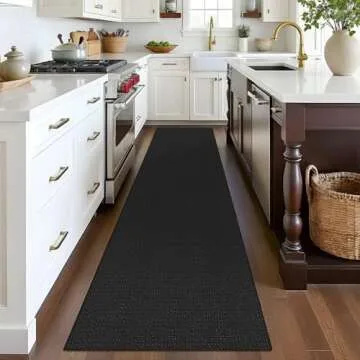 EARTHALL Woven Runner Rug 2x8 Ft Washable Runners for Hallways Cotton Non Slip Rubber Backed Kitchen Runner Braided Indoor Floor Carpet for Entryway, Hallway, Kitchen, Bedroom, Black/Grey