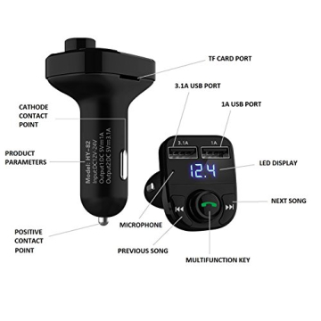 Bluetooth FM Transmitter Dual USB Car Charger Smartphones