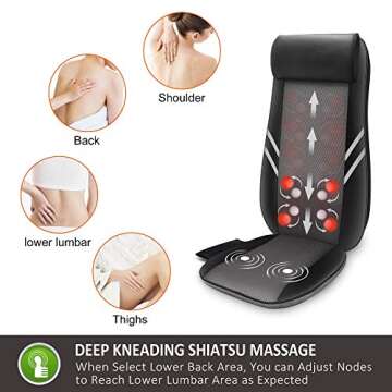 Snailax Back Massager with Heat,Shiatsu Massage Seat Cushion,8 Flexible Nodes Massage for Full Back ...