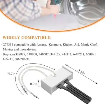 338906 Gas Dryer Flame Sensor 279834 Gas Valve Solenoid Coils 279311 Igniter Kit by Blutoget- Gas Dryer Repair Kit - Fit for Whirlpool Ken-More Dryers- Replaces WP338906 AP3094251 PS334310