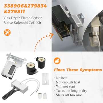 338906 Gas Dryer Flame Sensor 279834 Gas Valve Solenoid Coils 279311 Igniter Kit by Blutoget- Gas Dryer Repair Kit - Fit for Whirlpool Ken-More Dryers- Replaces WP338906 AP3094251 PS334310